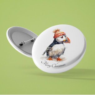 Kerstmis Puffin, aanpasbaar Ronde Button 3,2 Cm
