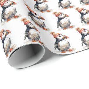 Kerstmis Puffin Kerstpatroon Cadeaupapier