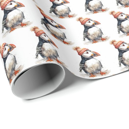 Kerstmis Puffin Kerstpatroon Cadeaupapier (Rol Hoek)