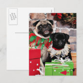 Kerstmis - Pug - Daisy Mae en Lelie Lou Feestdagenkaart (Voorkant / Achterkant)