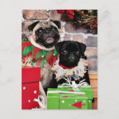 Kerstmis - Pug - Daisy Mae en Lelie Lou Feestdagenkaart (Voorkant)