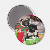 Kerstmis - Pug - Daisy Mae en Lily Lou Magneet (Voorkant / Achterkant)