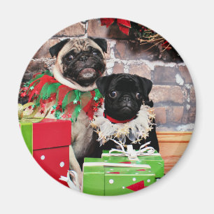 Kerstmis - Pug - Daisy Mae en Lily Lou Magneet