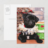 Kerstmis - Pug - Daisy Mae Feestdagenkaart (Voorkant / Achterkant)