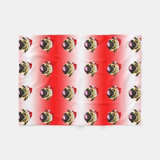 Kerstmis Pug fleece deken (Voorkant (Horizontaal))