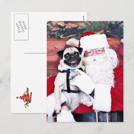 Kerstmis - Pug - Harvey Feestdagenkaart (Voorkant / Achterkant)