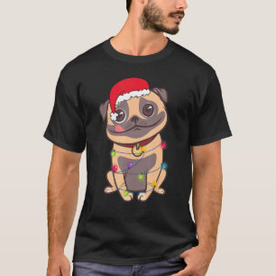 Kerstmis Pug Hond Kerstman Hoed Lichten Xmas T-shirt