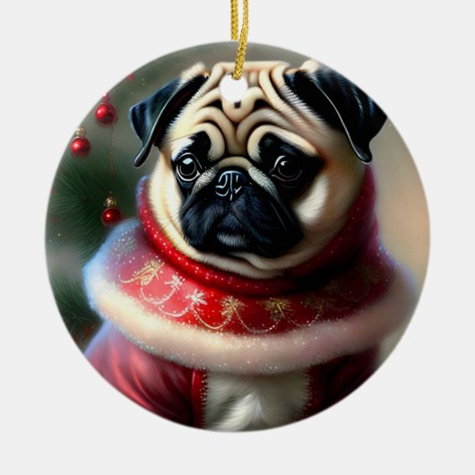 Kerstmis Pug Keramisch Ornament (Voorkant)