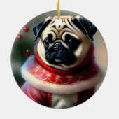 Kerstmis Pug Keramisch Ornament (Achterkant)