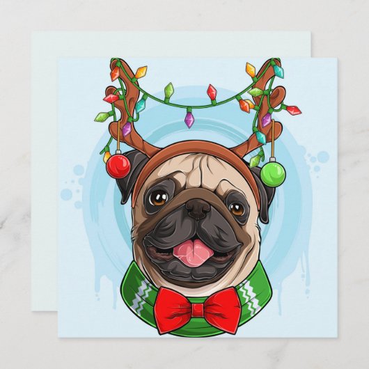 Kerstmis Pug Kerstkaart (Voorkant / Achterkant)