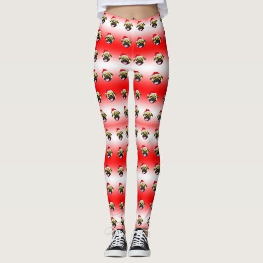Kerstmis Pug Kousen Leggings (Voorkant)