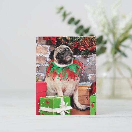 Kerstmis - Pug - Lily Lou Feestdagenkaart (Staand voorkant)