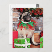 Kerstmis - Pug - Lily Lou Feestdagenkaart (Voorkant / Achterkant)