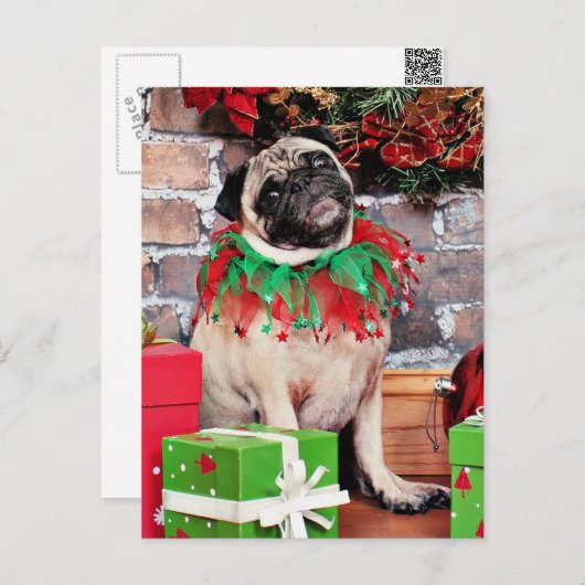 Kerstmis - Pug - Lily Lou Feestdagenkaart (Voorkant / Achterkant)