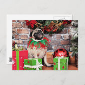 Kerstmis - Pug - Lily Lou Feestdagenkaart (Voorkant / Achterkant)
