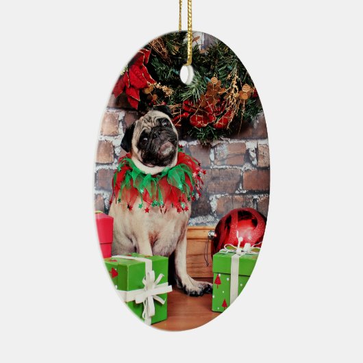 Kerstmis - Pug - Lily Lou Keramisch Ornament (Rechts)