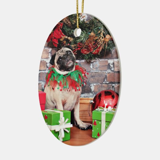 Kerstmis - Pug - Lily Lou Keramisch Ornament (Links)
