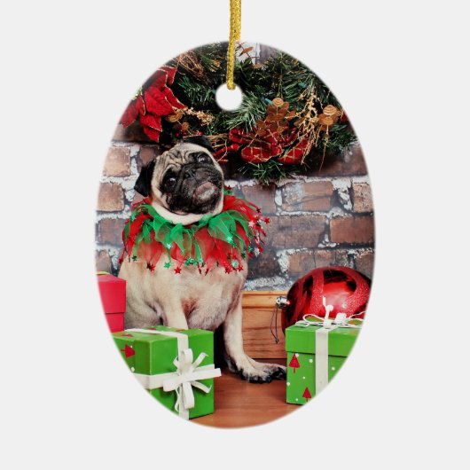 Kerstmis - Pug - Lily Lou Keramisch Ornament (Voorkant)