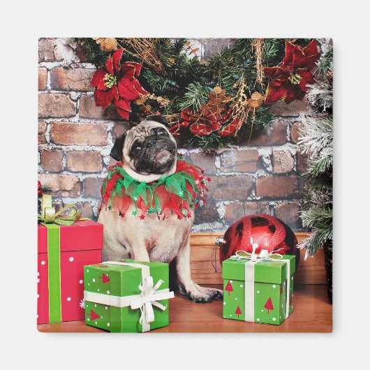Kerstmis - Pug - Lily Lou Magneet (Voorkant)