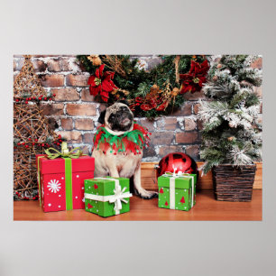 Kerstmis - Pug - Lily Lou Poster