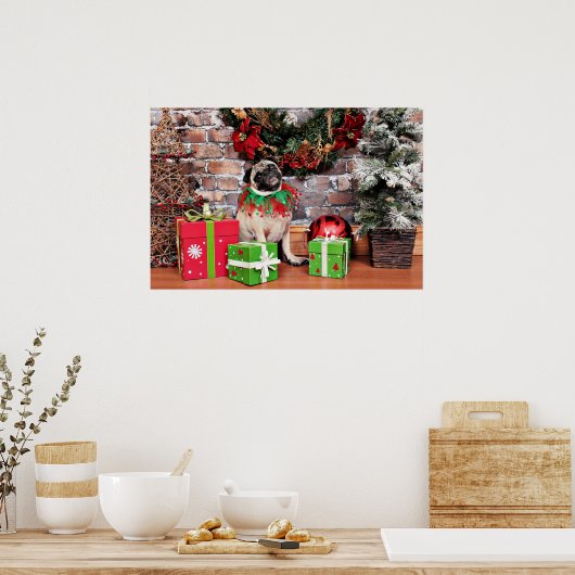 Kerstmis - Pug - Lily Lou Poster (Keuken)