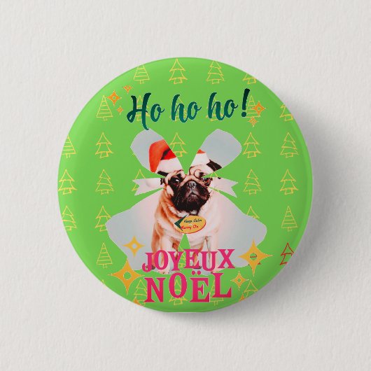Kerstmis pug ronde button 5,7 cm (Voorkant)