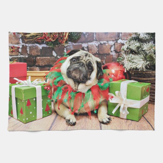Kerstmis - Pug - Spencer Theedoek (Horizontaal)