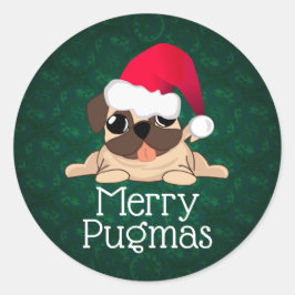 Kerstmis Pug Sticker, 7,62 cm (vel van 6) Ronde Sticker