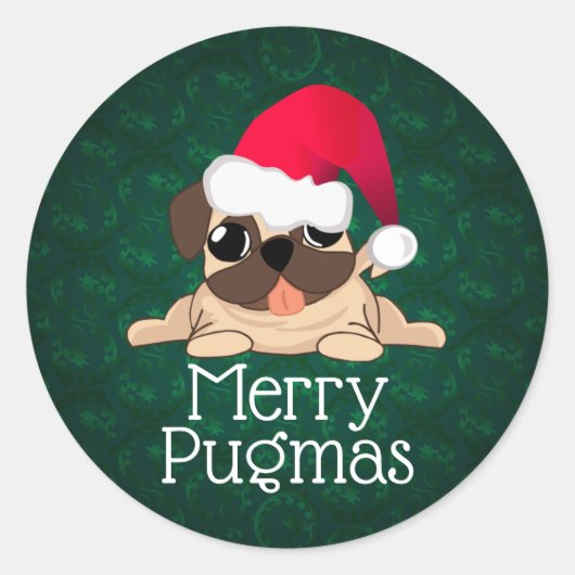Kerstmis Pug Sticker, 7,62 cm (vel van 6) Ronde Sticker (Voorkant)