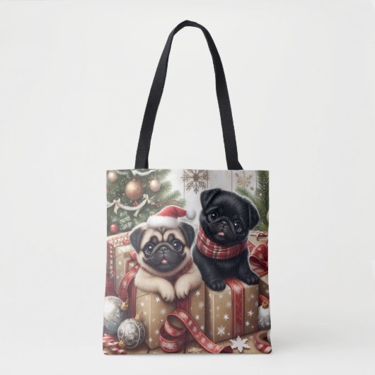 Kerstmis Pug Tote Tas (Voorkant)