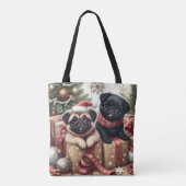 Kerstmis Pug Tote Tas (Achterkant)