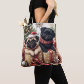 Kerstmis Pug Tote Tas (Dichtbij)