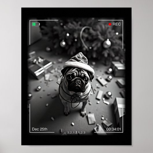 Kerstmis Pug Vangen Op Camera Poster (Voorkant)