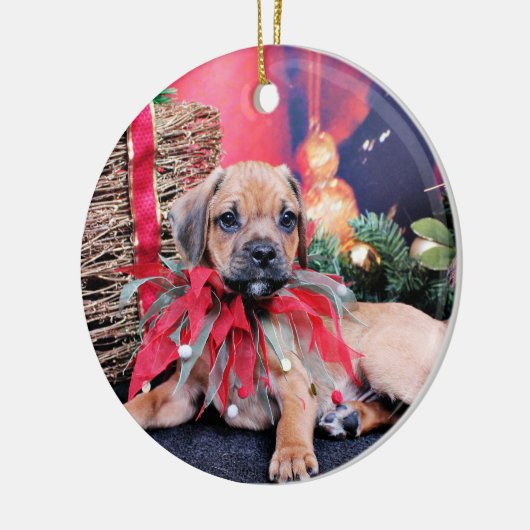Kerstmis - Puggle - Gus Keramisch Ornament (Links)