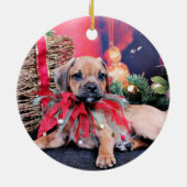 Kerstmis - Puggle - Gus Keramisch Ornament (Achterkant)