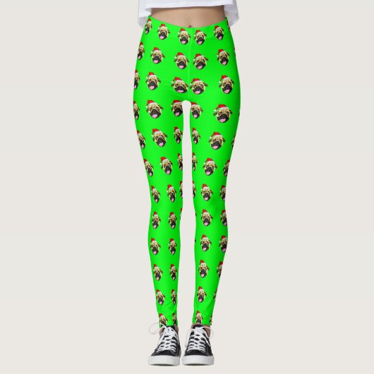 Kerstmis Pugs Broek Groen Leggings (Voorkant)