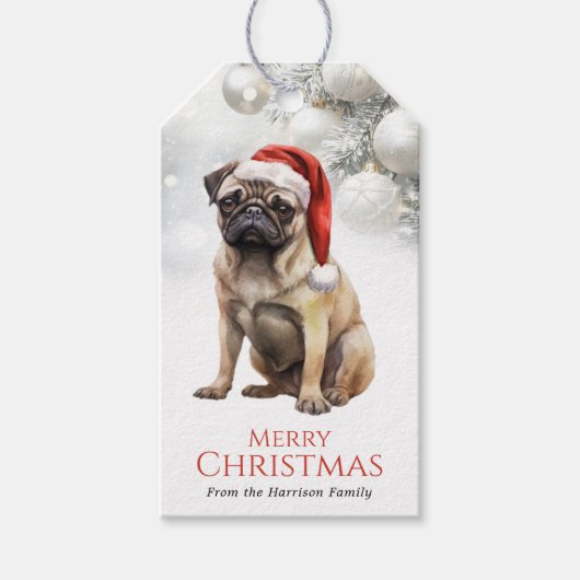 Kerstmis Pugs Hond Cadeautags Cadeaulabel (Voorkant)