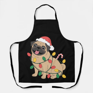 Kerstmis Pugs hond kerstman hoed lichten snoep can Schort