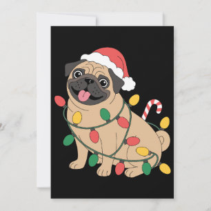 Kerstmis Pugs hond kerstman hoed lichten suikersto Kaart
