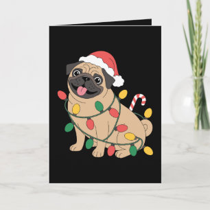 Kerstmis Pugs hond kerstman hoed lichten suikersto Kaart