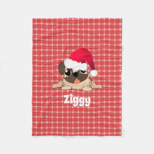 Kerstmis Pugs hond op rode geruite fleece deken