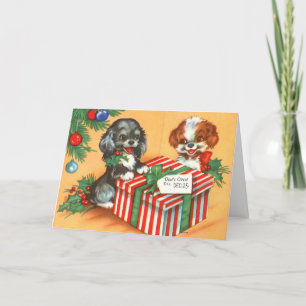Kerstmis-Puppies Feestdagen Kaart
