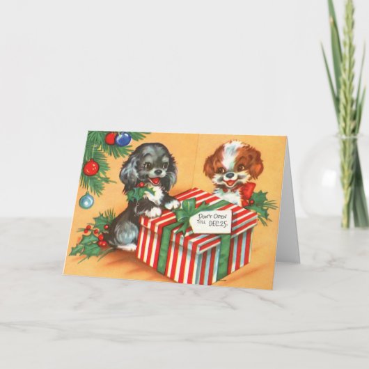 Kerstmis-Puppies Feestdagen Kaart (Voorkant)
