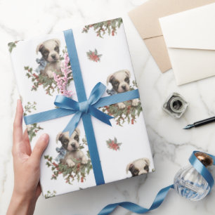 Kerstmis Puppy Dog Elegant Seamless Patroon Cadeaupapier