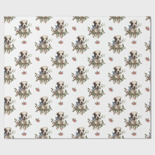 Kerstmis Puppy Dog Elegant Seamless Patroon Cadeaupapier (Vlak)