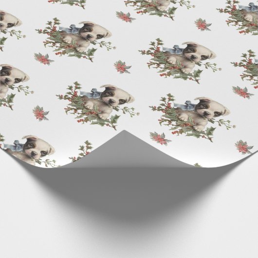 Kerstmis Puppy Dog Elegant Seamless Patroon Cadeaupapier (Hoek)