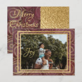 Kerstmis Purperrood en Goud Uitnodiging Briefkaart (Voorkant / Achterkant)