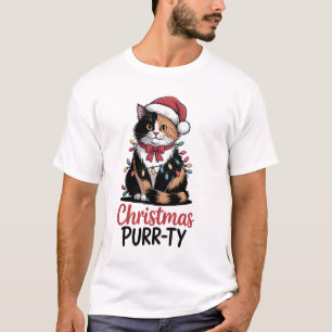 Kerstmis Purr-ty Kat Ingepakt in Kerstmis Xmas T-shirt