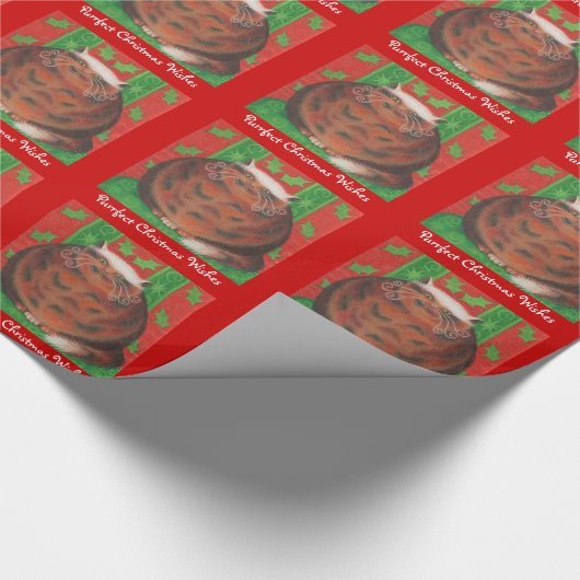 Kerstmis: "Purrfect Kerstmis" rood Cadeaupapier (Hoek)