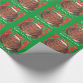 Kerstmis: "Purrfect Kerstwijn" groen Cadeaupapier (Hoek)